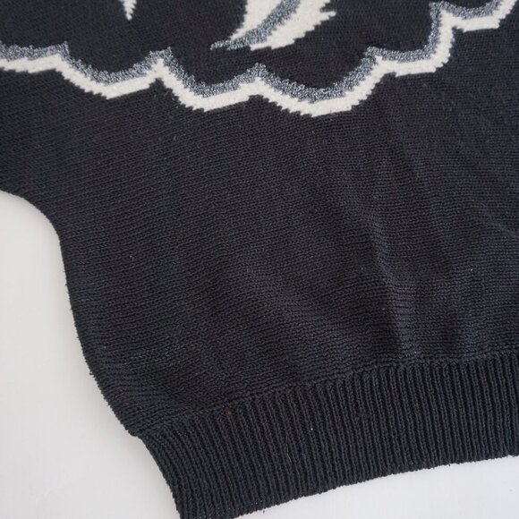 Vintage Jessica By Sears Black White Knit 2% Angora 2% Metallic Metal Sweater M - Picture 7 of 11